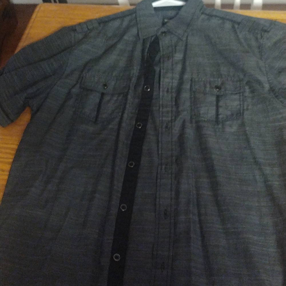 Men's button down black grey and white dress shirt